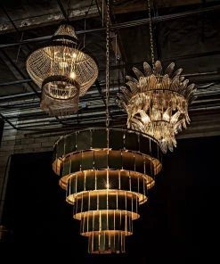 Noir Domo Chandelier, Metal With Brass All Lighting