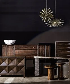 Noir Bero Chandelier, Antique Brass