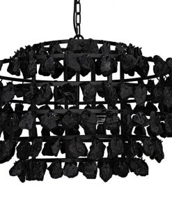 All Lighting Noir Vulcan Chandelier, Black Metal With Black Rocks