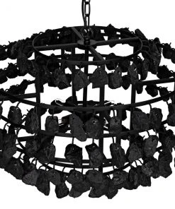 All Lighting Noir Vulcan Chandelier, Black Metal With Black Rocks