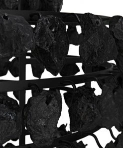 All Lighting Noir Vulcan Chandelier, Black Metal With Black Rocks