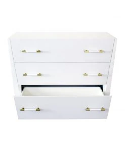 Worlds Away Tapering Chest In Matte White Lacquer With Three Lacquered White Linen Drawers LIVING ROOM