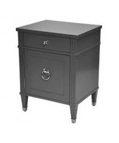 Worlds Away Side Table In Matte Dark Grey Lacquer With Brass Hardware Side & End Tables
