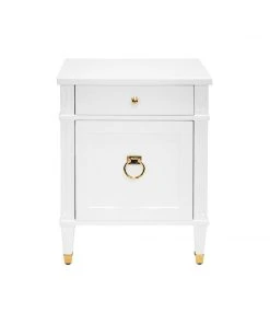 Worlds Away Side Table In White Lacquer With Brass Hardware Side & End Tables