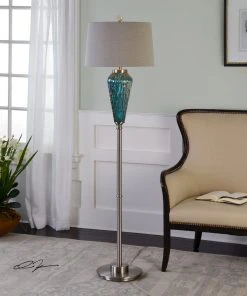 Floor Lamps Uttermost Almanzora Blue Glass Floor Lamp