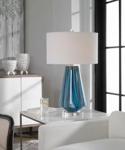 Uttermost Pescara Teal-Gray Glass Lamp Table Lamps