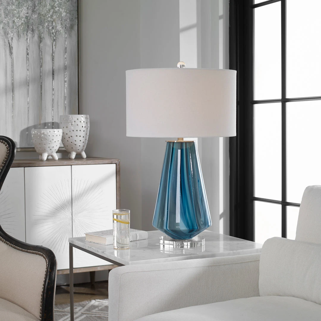 Uttermost Pescara Teal-Gray Glass Lamp Table Lamps 4 Uttermost Pescara Teal-Gray Glass Lamp Table Lamps