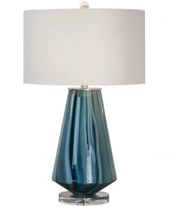Uttermost Pescara Teal-Gray Glass Lamp Table Lamps