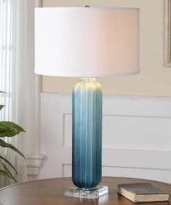 Uttermost Caudina Frosted Blue Glass Lamp Table Lamps