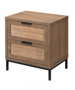 Jamie Young Reed 2 Drawer Side Table In Washed Wood & Black Metal Side & End Tables