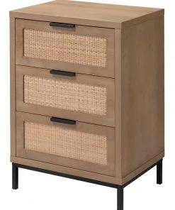 Jamie Young Reed 3 Drawer Side Table In Washed Wood & Black Metal