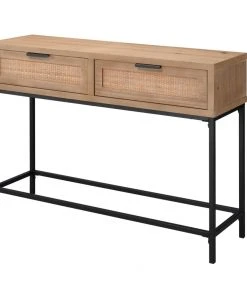 LIVING ROOM Jamie Young Reed Console Table In Washed Wood & Black Metal