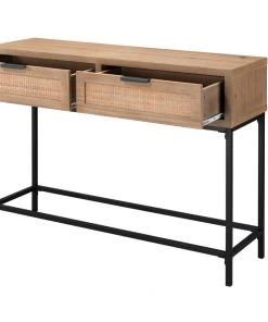 LIVING ROOM Jamie Young Reed Console Table In Washed Wood & Black Metal