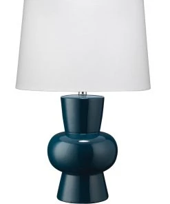 Table Lamps Jamie Young Clementine Table Lamp In Steel Blue Ceramic With Cone Shade In White Linen