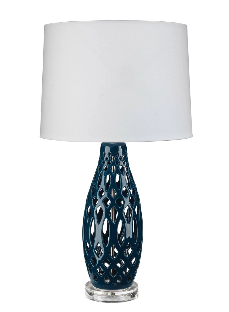 Jamie Young Filigree Table Lamp In Navy Blue Ceramic With Cone Shade In White Linen Table Lamps 3 Jamie Young Filigree Table Lamp In Navy Blue Ceramic With Cone Shade In White Linen Table Lamps