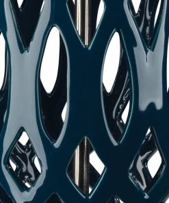 Jamie Young Filigree Table Lamp In Navy Blue Ceramic With Cone Shade In White Linen Table Lamps