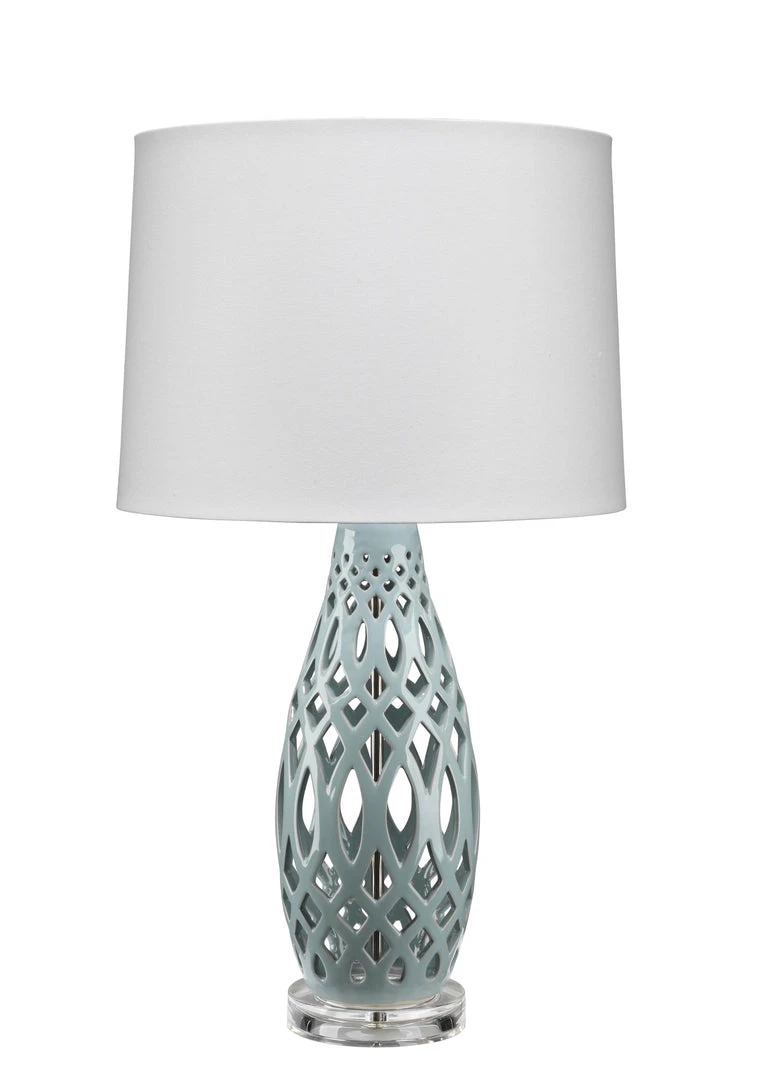 Jamie Young Filigree Table Lamp In Pale Blue Ceramic With Cone Shade In White Linen Table Lamps 3 Jamie Young Filigree Table Lamp In Pale Blue Ceramic With Cone Shade In White Linen Table Lamps