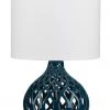 Table Lamps Jamie Young Fretwork Table Lamp In Navy Blue Ceramic With Drum Shade In White Linen 2 Table Lamps Jamie Young Fretwork Table Lamp In Navy Blue Ceramic With Drum Shade In White Linen