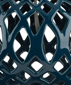 Table Lamps Jamie Young Fretwork Table Lamp In Navy Blue Ceramic With Drum Shade In White Linen 5 Table Lamps Jamie Young Fretwork Table Lamp In Navy Blue Ceramic With Drum Shade In White Linen