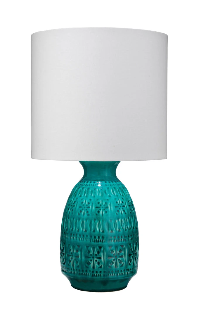 Jamie Young Frieze Table Lamp In Cobalt Ceramic With Drum Shade In White Linen Table Lamps 3 Jamie Young Frieze Table Lamp In Cobalt Ceramic With Drum Shade In White Linen Table Lamps
