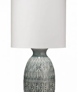 Table Lamps Jamie Young Frieze Table Lamp In Slate Blue Ceramic With Drum Shade In White Linen