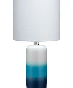 Jamie Young Haze Table Lamp In Blue Ombre Ceramic With Drum Shade In White Linen Table Lamps