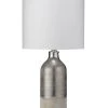 Jamie Young Varnish Table Lamp In Silvered Taupe & Off-White Ceramic With Drum Shade In White Linen Table Lamps 1 Jamie Young Varnish Table Lamp In Silvered Taupe & Off-White Ceramic With Drum Shade In White Linen Table Lamps