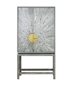 Worlds Away Grey Cerused Oak Bar Cabinet With Radial Pattern Chests & Cabinets