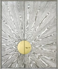 Worlds Away Grey Cerused Oak Bar Cabinet With Radial Pattern Chests & Cabinets