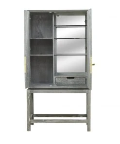 Worlds Away Grey Cerused Oak Bar Cabinet With Radial Pattern Chests & Cabinets