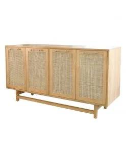 Worlds Away Four Door Cabinet With Cane Door Fronts And Nickel Hardware In Pine