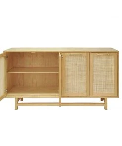 Worlds Away Four Door Cabinet With Cane Door Fronts And Brass Hardware In Pine