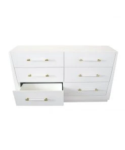 Worlds Away Tapering Chest In Matte White Lacquer With Six Lacquered White Linen Drawers BEDROOM