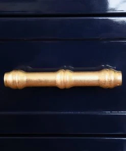 Worlds Away Nvy Lqr Cabinet W. Gld Lf Bamboo Hard. LIVING ROOM