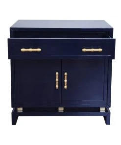 Worlds Away Nvy Lqr Cabinet W. Gld Lf Bamboo Hard. LIVING ROOM