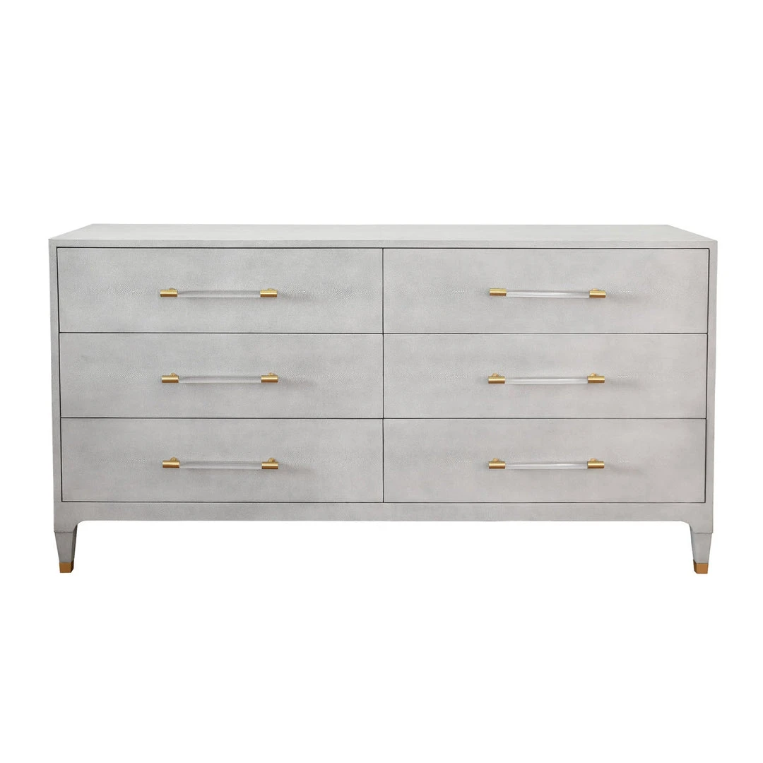 Worlds Away Six Drawer Chest In Light Grey Shagreen With Antique Brass And Acrylic Hardware BEDROOM 3 Worlds Away Six Drawer Chest In Light Grey Shagreen With Antique Brass And Acrylic Hardware BEDROOM