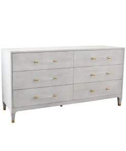 Worlds Away Six Drawer Chest In Light Grey Shagreen With Antique Brass And Acrylic Hardware BEDROOM