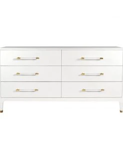 Worlds Away Six Drawer Chest In Textured White Linen With Antique Brass And Acrylic Hardware BEDROOM