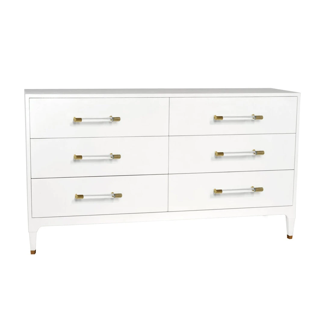 Worlds Away Six Drawer Chest In Textured White Linen With Antique Brass And Acrylic Hardware BEDROOM 4 Worlds Away Six Drawer Chest In Textured White Linen With Antique Brass And Acrylic Hardware BEDROOM