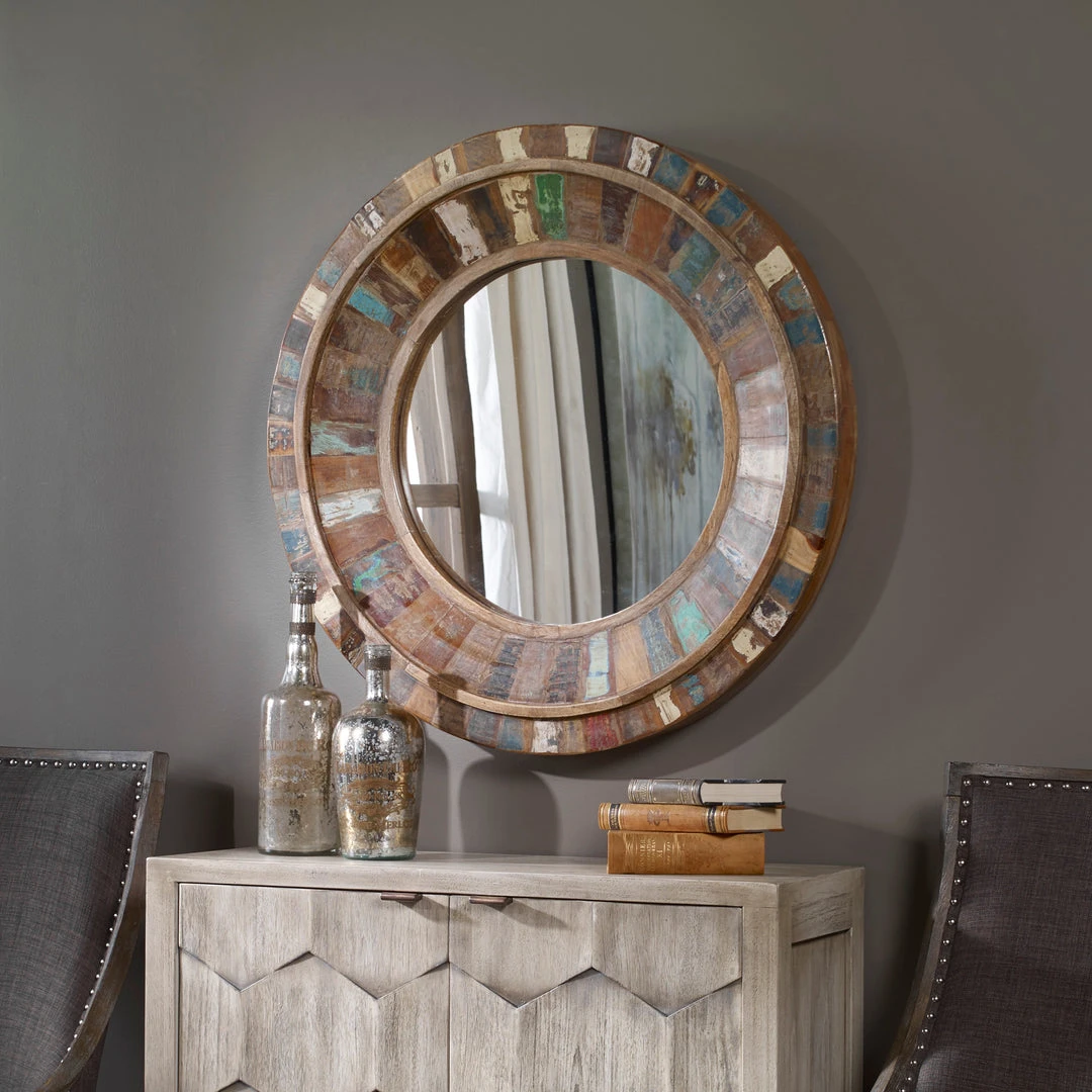 DECOR Uttermost Jeremiah Round Wood Mirror 4 DECOR Uttermost Jeremiah Round Wood Mirror