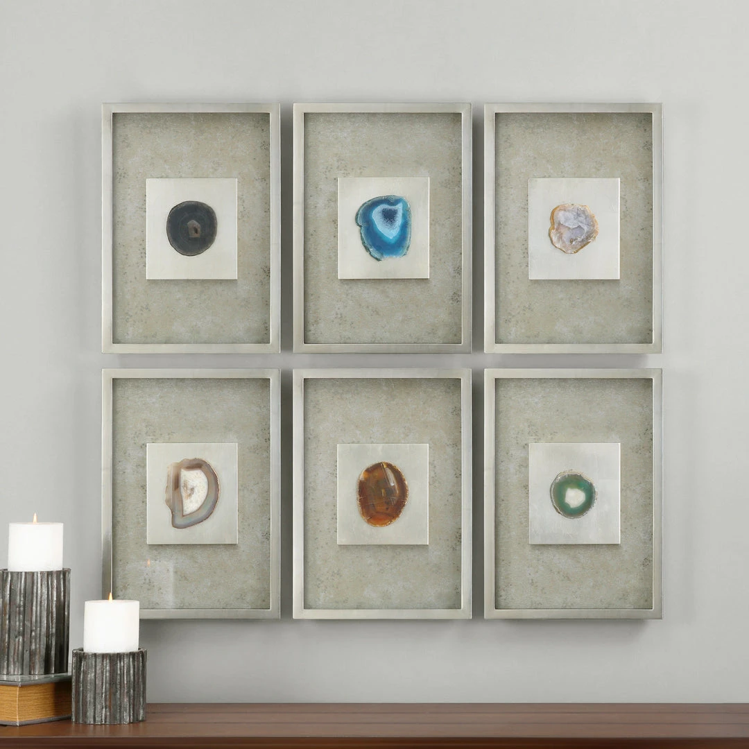 DECOR Uttermost Agate Stone Silver Wall Art S/6 4 DECOR Uttermost Agate Stone Silver Wall Art S/6