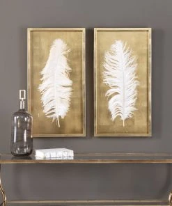 DECOR Uttermost White Feathers Gold Shadow Box S/2 5 DECOR Uttermost White Feathers Gold Shadow Box S/2