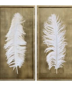 DECOR Uttermost White Feathers Gold Shadow Box S/2
