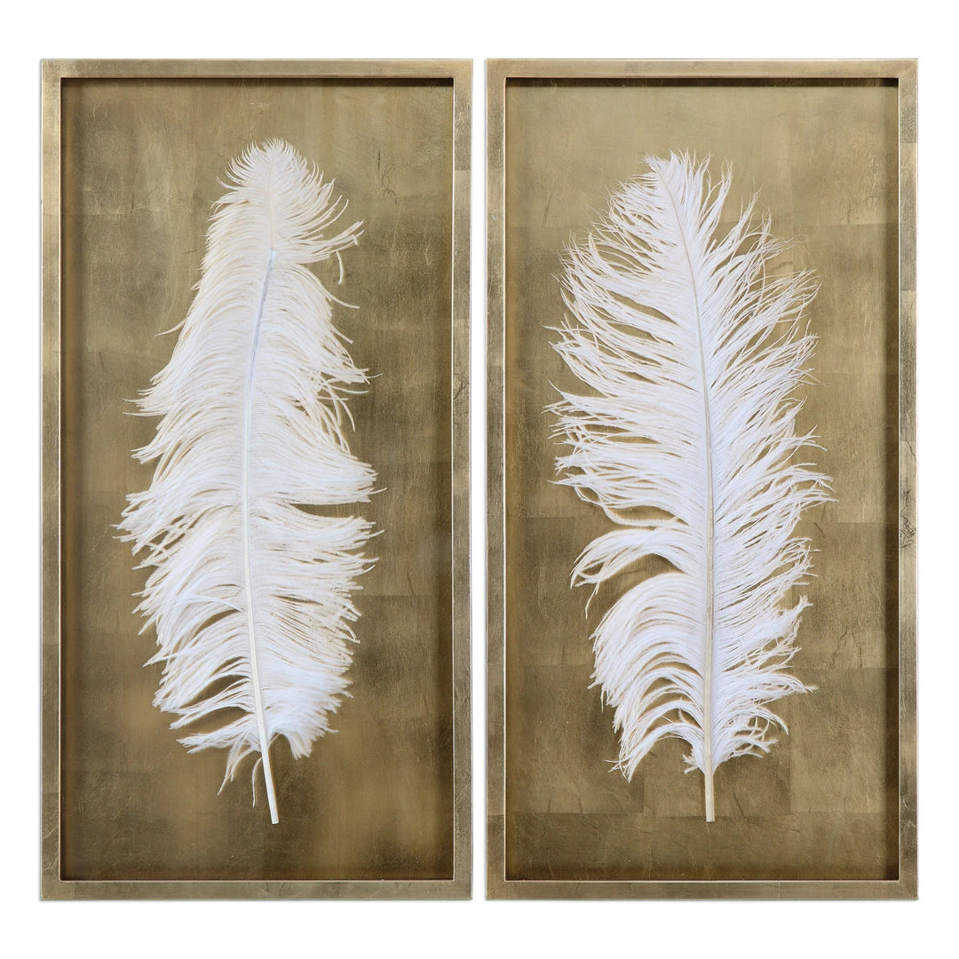 DECOR Uttermost White Feathers Gold Shadow Box S/2 3 DECOR Uttermost White Feathers Gold Shadow Box S/2