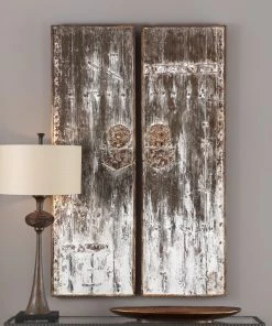 DECOR Uttermost Giles Aged Wood Wall Art, S/2