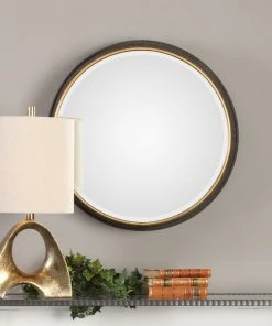 DECOR Uttermost Sturdivant Antiqued Gold Round Mirror