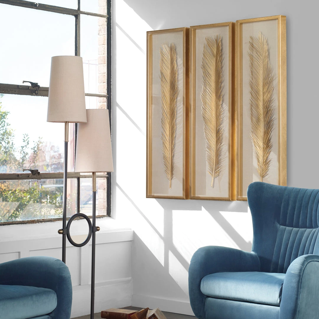 DECOR Uttermost Palma Gold Leaf Shadow Box Set/3 4 DECOR Uttermost Palma Gold Leaf Shadow Box Set/3