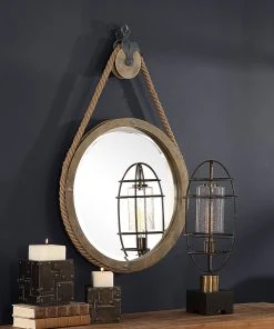DECOR Uttermost Melton Round Pulley Mirror 11 DECOR Uttermost Melton Round Pulley Mirror