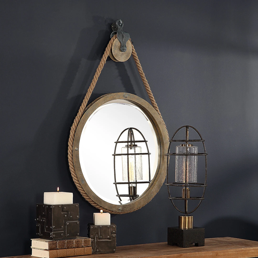 DECOR Uttermost Melton Round Pulley Mirror 5 DECOR Uttermost Melton Round Pulley Mirror