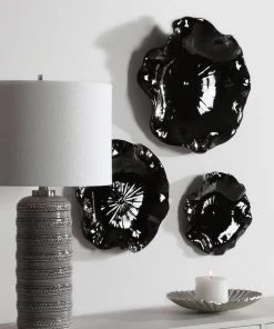 Uttermost Abella Black Ceramic Wall Decor, S/3 12 Uttermost Abella Black Ceramic Wall Decor, S/3